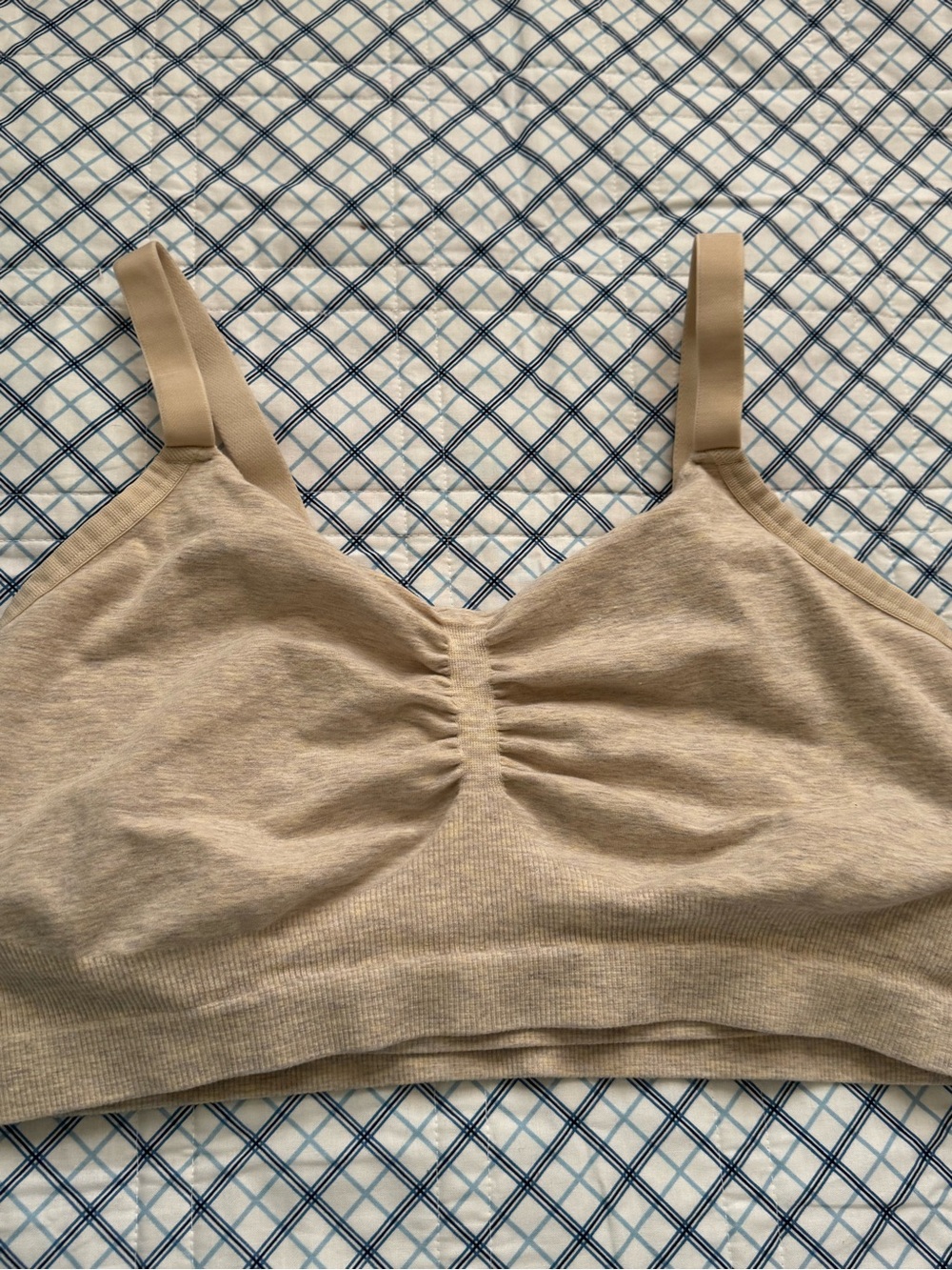 Kindred Bravely Wireless Ruched Bralette in Tan. Maternity